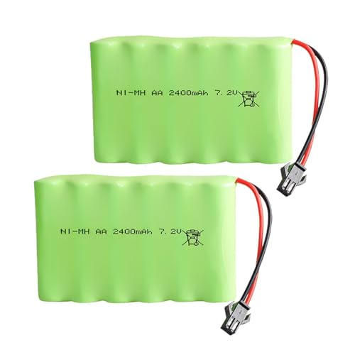 2Pack 7.2V 2400mAh NI-MH RC Battery Pack RC Car Truck Rechargeable Replacement AA Battery Cell SM-2P Plug for RC Toys,Drone,Remote Control Car DIY