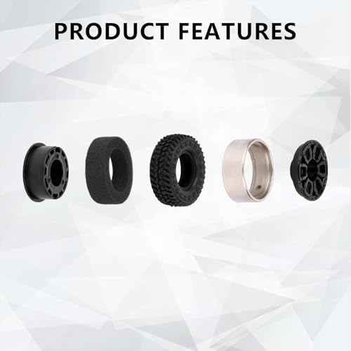 SCX24 Wheels and Tires 1.0 Beadlock Wheels 104g 50MM Soft Sticky Tires with Counterweight Ring for Axial SCX24 FMS FCX24M FCX24 Upgrades 1/24 RC Crawler - style: 104g