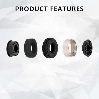 SCX24 Wheels and Tires 1.0 Beadlock Wheels 104g 50MM Soft Sticky Tires with Counterweight Ring for Axial SCX24 FMS FCX24M FCX24 Upgrades 1/24 RC Crawler - style: 104g