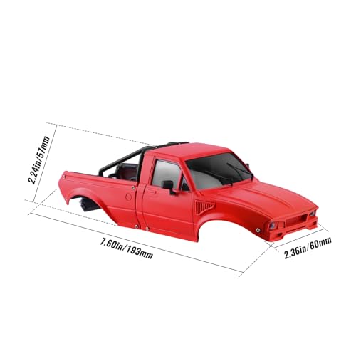 Hard Pickup Body Shell with Bed Rack for 1/24 SCX24 RC Crawler | With dual interchangeable grilles, magnetic flip-up design easy maintenance - color: Red