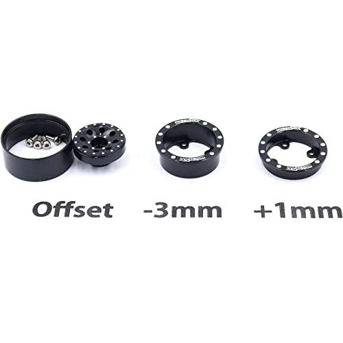 Heavy RC 1.0 Wheels and Tires Pre-Mounted, 1/24 Tires & Adjustable Offset 1.0 Beadlock Wheels Black for 1:24 RC Crawler Axial SCX24 Upgrade,(4-Pack, Assembled) - color: Black