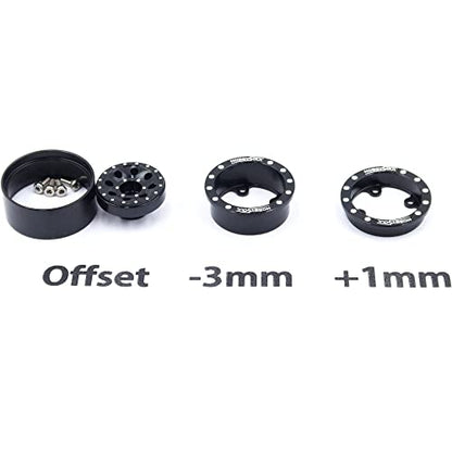 Heavy RC 1.0 Wheels and Tires Pre-Mounted, 1/24 Tires & Adjustable Offset 1.0 Beadlock Wheels Black for 1:24 RC Crawler Axial SCX24 Upgrade,(4-Pack, Assembled) - color: Black
