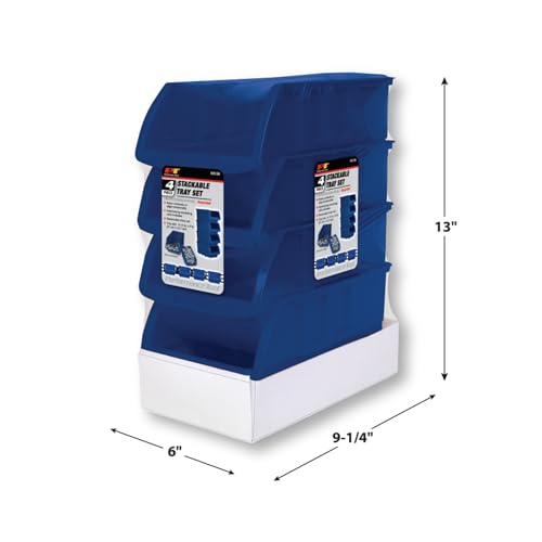 Performance Tool W5196 4-Piece Large Stackable Storage Trays, Blue | Large Stackable Trays for automotive tools garage applications - style: 4pc Large Blue Bins Only