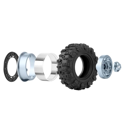 1.3" Beadlock Wheels & M/T Tires for TRX4M SCX24 Ascent-18 | RC Aluminum Beadlock Wheels Secure Mud Terrain Tires for 1/18 1/24 RC Micro Crawlers Upgrades - color: Cyan Titanium