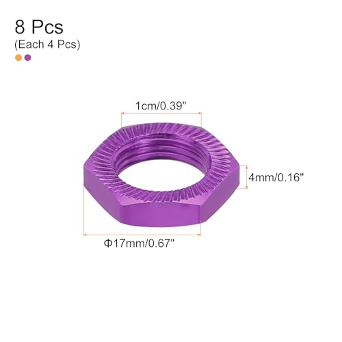 MECCANIXITY Aluminum 17mm RC Wheel Nut Thread M12x1.0mm Hex Wheel Nuts RC Wheel Nut for 1/8 RC Model Car Trucks Off Road Car Upgraded Parts Pack of 8(Purple & Gold) - color: Purple & Gold
