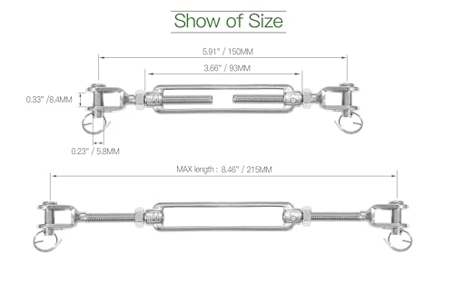 6PCS M6 Jaw Jaw Turnbuckle Stainless Steel Jaw and Jaw Turnbuckle, Jaw Jaw Closed Body Marine Turnbuckle, Durable for Wire Rope Cable (M6, Jaw & Jaw) - style: Jaw & Jaw-M-6
