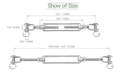 6PCS M6 Jaw Jaw Turnbuckle Stainless Steel Jaw and Jaw Turnbuckle, Jaw Jaw Closed Body Marine Turnbuckle, Durable for Wire Rope Cable (M6, Jaw & Jaw) - style: Jaw & Jaw-M-6