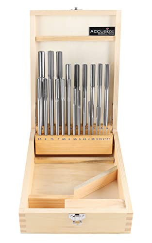 Accusize Industrial Tools 1-13 mm by 0.5 mm High-speed Steel Chucking Reamer Set in a Fitted Case, Set of 25 Pieces, 5500-SB00 | 25 Pc Set in Fitted Case, Straight Shank, Straight Flute, +0.0001 to +0.0005 in Tolerance, 5500-SB00