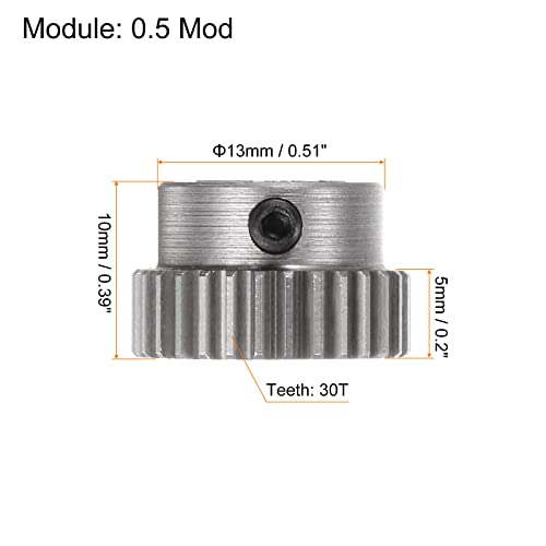 HARFINGTON Pinion Gear 5mm Bore 30T Mod 0.5 Stainless Steel Spur Diff Differential Motor Gear RC Car Replacement Parts - style: 30T