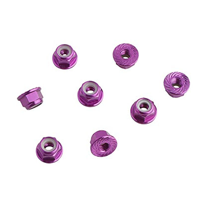 8PCS Flange M4 Lock Nuts Serrated Nylon Self-Tightening Aluminum M4 Wheel Hardware for Axial HPI TLR ECX Model RC Car Vehicles Upgraded Replacement Parts (Purple) - color: Purple