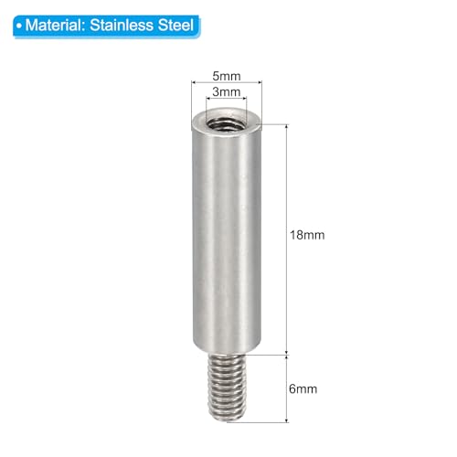 PATIKIL 24pcs M3 Standoffs, M3 18+6mm Spacer Standoffs Steel Threaded Standoffs Screws Kit 3mm ID 5mm OD Metric Male Female Thread Adapters for Circuit Board PCB RC Drones Motherboard - size: 18+6mm L