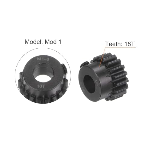 uxcell Mod 1 18T Pinion Gear 8mm Bore Hardened Steel Motor Rack Spur Gear for RC Car Truck Gear Drive