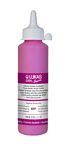Lukas Cryl Liquid Soft Body Acrylic Paints for Painting - Professional Low Viscosity - 250 ml Bottle Magenta Red (Primary) - color: Magenta Red (Primary)