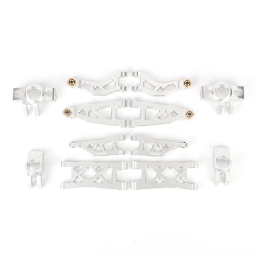 RCAWD for Losi n & ARRMA Mojave Grom Suspension Arms & Steering Set for 1/16 Desert Truck & 1/12 On-Road Upgrade, Steering Spindle & Rear Hub Carrier & Front Rear A-Arms Silver - color: Silver