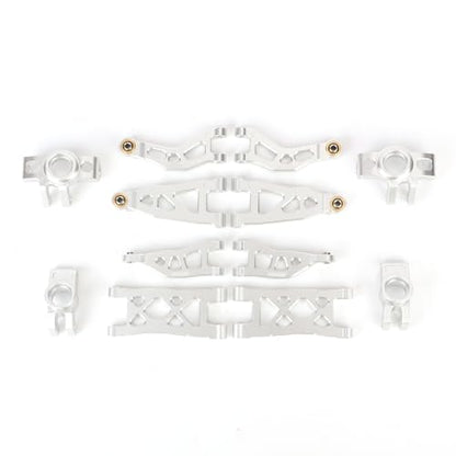 RCAWD for Losi n & ARRMA Mojave Grom Suspension Arms & Steering Set for 1/16 Desert Truck & 1/12 On-Road Upgrade, Steering Spindle & Rear Hub Carrier & Front Rear A-Arms Silver - color: Silver