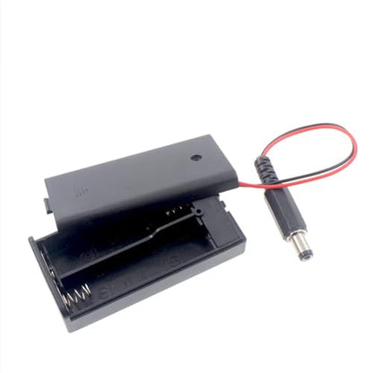 2Pcs Battery Holder with 2.1mm DC Plug On/Off Switch for 3V AA 2 Cell, 2 x 1.5V AA Battery Power Case Plastic Box with Cover Leads for Arduino LED (2AA Covered with DC Plug) - size: 2AA covered with DC plug