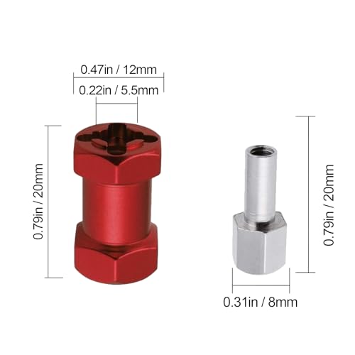 4-Pack HobbyPark 12mm Wheel Hex Drive Hubs Combiner Coupler Aluminum 20mm Offset Extension for 1/10 RC Crawler Car Parts (Red) - color: Red, size: 20mm Length