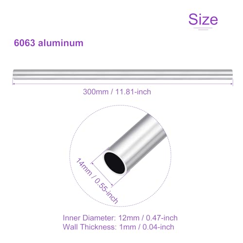 DMiotech 3Pack (14mm OD x 12mm ID) 6063 Aluminum Round Tube 300mm Length Industry Metal Tubing for Machinery Frame Construction DIY Projects - size: 14mm x 12mm x 300mm