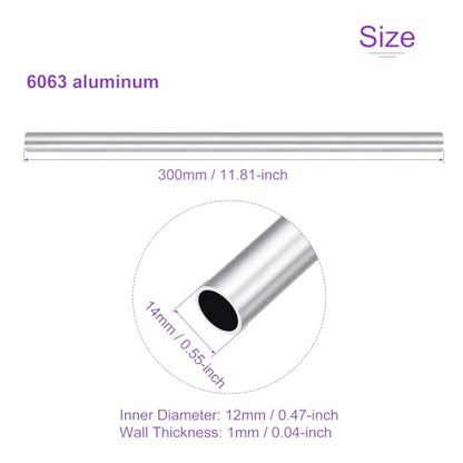 DMiotech 3Pack (14mm OD x 12mm ID) 6063 Aluminum Round Tube 300mm Length Industry Metal Tubing for Machinery Frame Construction DIY Projects - size: 14mm x 12mm x 300mm