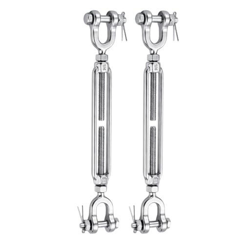 1/4 Turnbuckle Heavy Duty 304 Stainless Steel Turnbuckle Tensioner, 1600 lbs Working Load Limit, Jaw and Jaw Turnbuckles for Cables Wire Shade Sail Deck Tractor Ground Anchor (2PCS) - size: 1/4"(M6)-2PCS