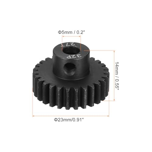 MECCANIXITY RC 32P Hardened Pinion Gear 5mm Shaft, 27T Motor Gears Carbon Steel for 1/10 RC Model Car Boat Drone - style: 27T