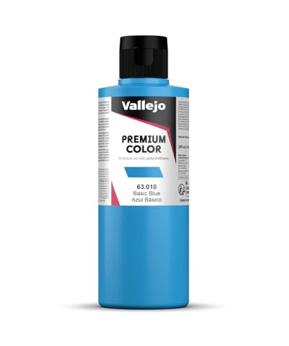 Vallejo - Premium Color Basic Blue 6.76 Fl.Oz. (200 ml) Matte Finish for Airbrushing, Acrylic-Polyurethane Hybrid Resin of Great Resistance Paint, RC, Model and Hobby Use - style: Basic Blue