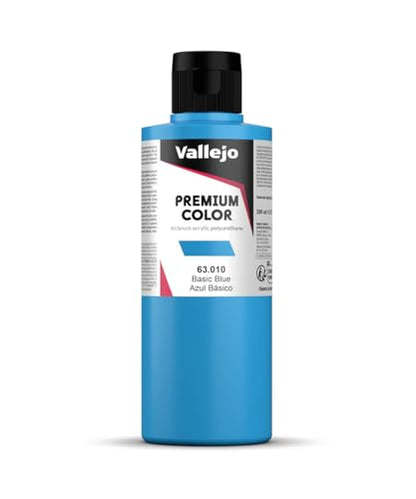 Vallejo - Premium Color Basic Blue 6.76 Fl.Oz. (200 ml) Matte Finish for Airbrushing, Acrylic-Polyurethane Hybrid Resin of Great Resistance Paint, RC, Model and Hobby Use - style: Basic Blue