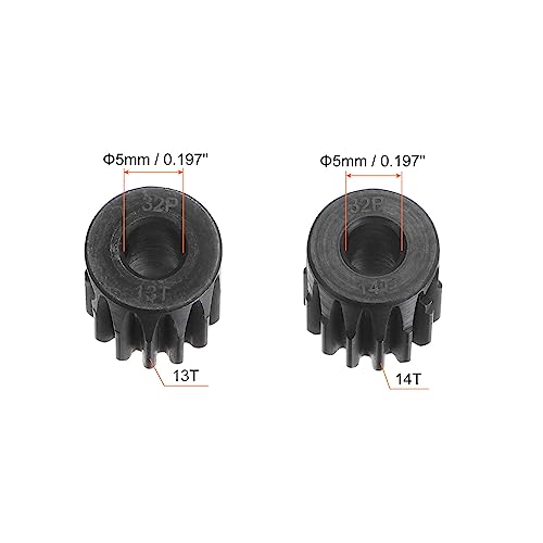 HARFINGTON 32P Hardened Pinion Motor Gear Set 2pcs 13T 14T Fit 5mm RC Motor Shaft 0.8 Metric Pitch 32 Pitch Gears for RC Car, with Hex Key - style: 13T 14T