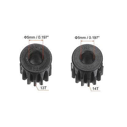 HARFINGTON 32P Hardened Pinion Motor Gear Set 2pcs 13T 14T Fit 5mm RC Motor Shaft 0.8 Metric Pitch 32 Pitch Gears for RC Car, with Hex Key - style: 13T 14T
