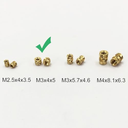 QSJ 130Pcs Threaded Inserts Heat Set Inserts Kit M3x4x5 Brass Insert Nut with Soldering Iron Tip for 3D Printed Plastic Materials - size: (130pcs) M3x4x5