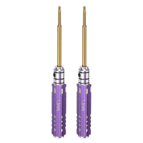 HARFINGTON 2pcs RC Hex Screwdriver 1.5mm Mini Titanium Hexagon Screwdrivers Wrench RC Hex Driver Repair Tool for Models Car Helicopter Boat, Purple - color: Purple, size: 1.5mm
