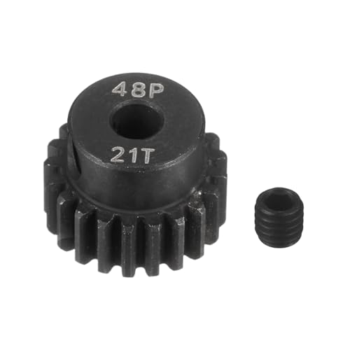 MECCANIXITY 48P Hardened Steel Pinion Gear, 21T 3.175mm Shaft Metal Motor Gear with Hex Key for RC Brushless Brush Motor Model Car Replace(Black) - size: 21T