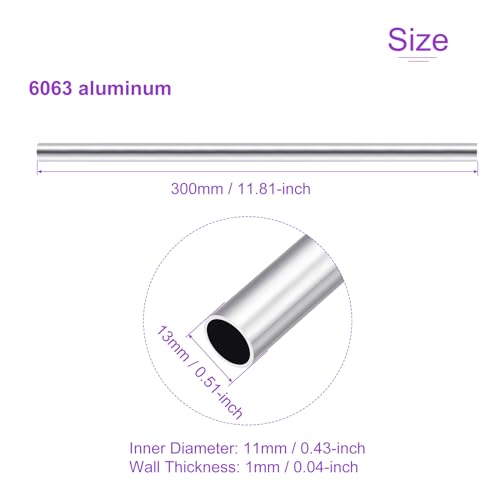 DMiotech 3Pack (13mm OD x 11mm ID) 6063 Aluminum Round Tube 300mm Length Industry Metal Tubing for Machinery Frame Construction DIY Projects - size: 13mm x 11mm x 300mm
