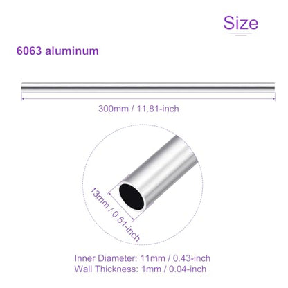 DMiotech 3Pack (13mm OD x 11mm ID) 6063 Aluminum Round Tube 300mm Length Industry Metal Tubing for Machinery Frame Construction DIY Projects - size: 13mm x 11mm x 300mm