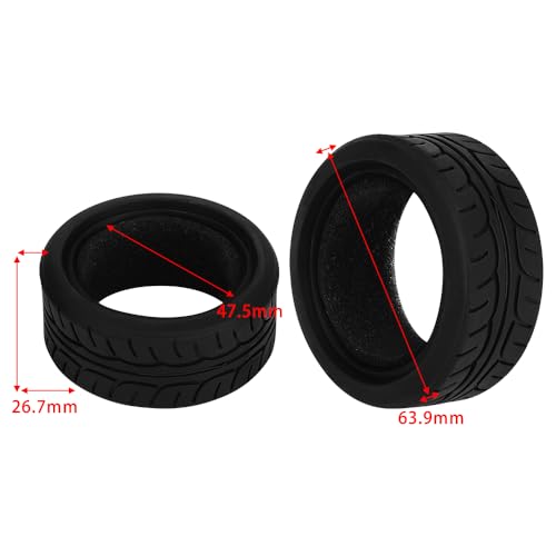 4pcs RC 1/10 On Road Slick Tire Rubber Tyre Fit for 1:10 Touring Drift Car HSP Tamiya HPI Kyosho Flating Car (2.52"x1.05" (64mm*26mm)) - size: 2.52"x1.05" (64mm*26mm)