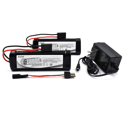 (2-Pack) 7.2V 3000mAh Ni-MH Battery with TRX Plug for Traxxas Series 4 | 6-cell rechargeable battery for compatible RC cars, trucks and boats; includes 4.8V–12V Ni-MH/Ni-Cd charger.