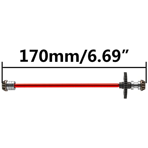 Metal Center Drive Shaft RC Car Central Transmission Shaft w/ 27T Motor Gear Upgrade Part Compatible with Wltoys 144001 1/14 RC Car Buggy (Red) - color: Red