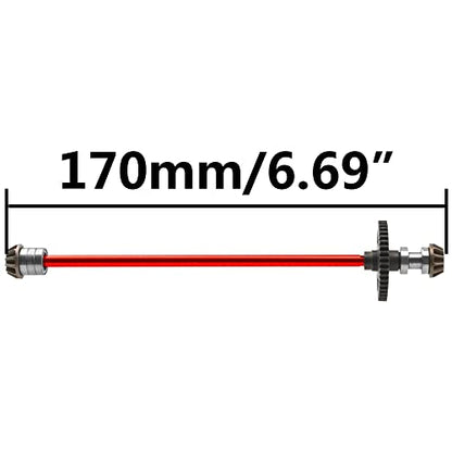 Metal Center Drive Shaft RC Car Central Transmission Shaft w/ 27T Motor Gear Upgrade Part Compatible with Wltoys 144001 1/14 RC Car Buggy (Red) - color: Red