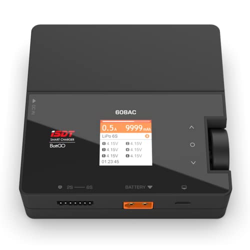 ISDT Lipo Battery Balance Charger 608AC - 8A/200W AC/DC Smart Hobby Charger for 1-6S Life, Lilon, LiPo, LiHv/Pb/NiMH RC Battery Dis-Charger with Detachable Power Supply, XT60 Port