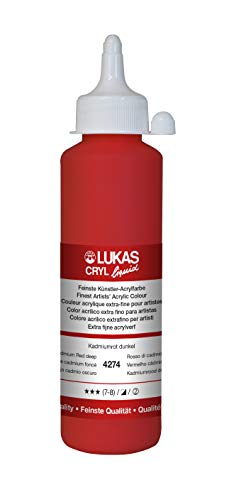 Lukas Cryl Liquid Soft Body Acrylic Paints for Painting - Professional Low Viscosity - 250 ml Bottle Cadmium Red Deep - color: Cadmium Red Deep