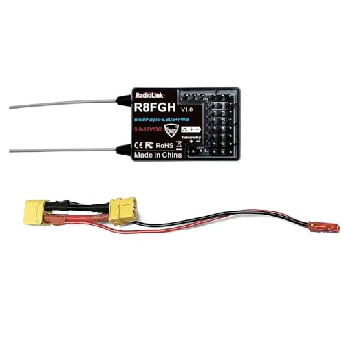 2.4GHz RC Receiver 4-12CH SBUS PPM PWM, DSSS FHSS Anti-Interference RSSI Telemetry Gyro Waterproof, Fits AT10II T8FB RC6GS for FPV Drone RC Car (R8FGH) - style: R8FGH