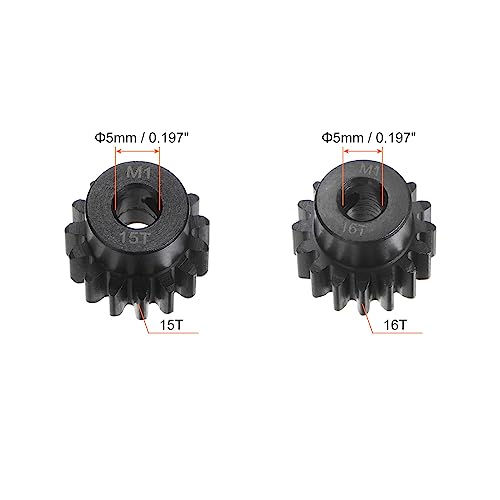 HARFINGTON Mod 1 M1 Pinion Motor Gear Set 2pcs 15T 16T Fit 5mm RC Motor Shaft M1 Pitch Gears for RC Car, with Hex Key - style: 15T 16T