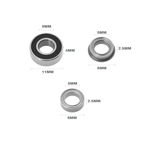 24Pcs RC Car Ball Race Bearing Upgrade Bearing Set Replacement Part 5x11x4mm 2RS 5x8x2.5mm ZZ 5x8x2.5mm Flanged Compatible with T-Amiya MF-01X
