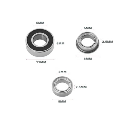 24Pcs RC Car Ball Race Bearing Upgrade Bearing Set Replacement Part 5x11x4mm 2RS 5x8x2.5mm ZZ 5x8x2.5mm Flanged Compatible with T-Amiya MF-01X