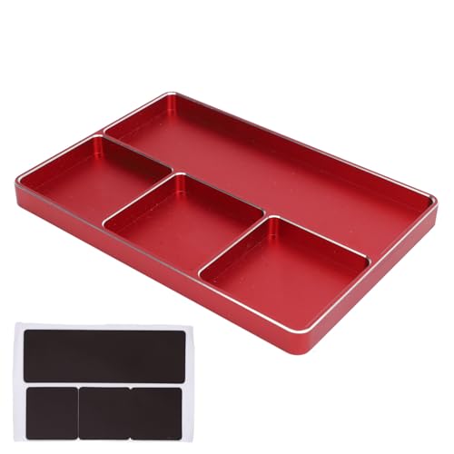 HERCHR Magnetic Tray for Screws, 4 Grids Aluminum Alloy RC Repair Screw Tray with Magnetic Pad Parts Organizer for 1/10 1/8 RC Car Airplanes (Red) - color: Red