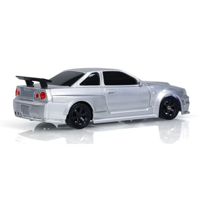 TOUCAN RC HOBBY Remote Control Race Car 1/43 RTR with Gyro RC Drift Car 4WD Traffic Cones for Indoor Outdoor (Silver) - color: Silver