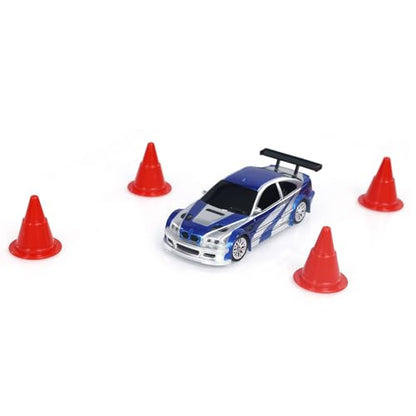 1/43 RC Scale RTR Race Car Remote Control Drift 4WD Mini Lights System RTR High Speed Four-Wheel Drive Racing Model Full Proportional RC Electric Car Gift(Blue and Silver), - color: Blue and Silver