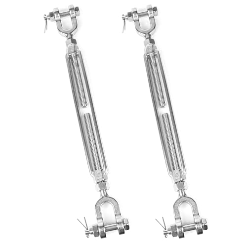 2 PCS M10 Turnbuckle 3/8" 304 Stainless Steel Jaw and Jaw Turnbuckle Tensioner, Heavy Duty Cable Tensioner, 2860 LBS Working Load Limit, Adjustable Turnbuckles for Cables Wire, Clothesline, Shade Sail - size: 3/8"-2 Pack