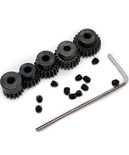 48P Pinion Gear 15T 17T 19T 21T 23T with Screwdriver for 1/10 RC Motor | Hardened Metal,High Strength,Wear Resistant 48P Pinion Gear Set for Traxxas Arrma HSP HPI AXIAL Tamiya Losi - size: 15T/17T/19T/21T/23T