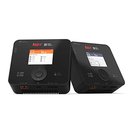 ISDT D1 RC lipo Battery Charger Discharger with AC 100W,DC 250W Dual Input Mode - Hobby Smart Digital Charger - 1~6S Lithium LiHv LiIon Life NiMH Ni-Cd/Pb Lipo Battery Balance Charger